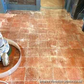 ugly quarry tile sealer residues in London London quarry tile floors that have ugly saler residues
