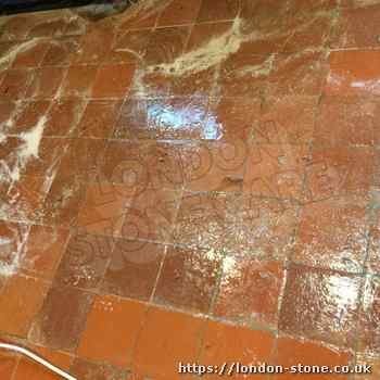 ugly quarry tile sealer residues in London London quarry tile floors that have ugly saler residues