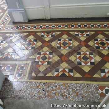 Picture displaying Minton Victorian Clay Tiles Floor Restoration servicing Hendon