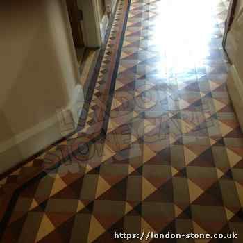 Image displaying Minton Victorian Clay Tiles Floor Cleaning around Swiss Cottage