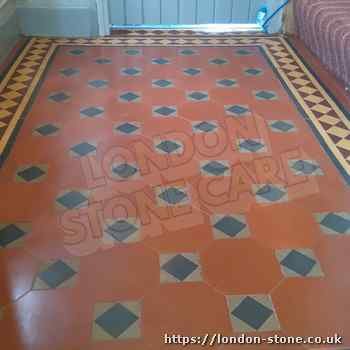 Example demonstrating Minton Victorian Clay Tiles Cleaning around St Giles