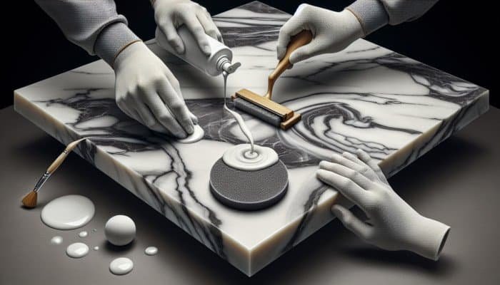 Marble surface sealed and buffed to a high gloss, enhancing durability and smoothness.
