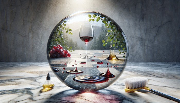 A pristine stone floor with sealant repelling wine, oil, and cleaning solution, preventing stains.