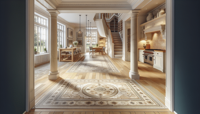 UK home hallway and kitchen with well-maintained limestone floors using pH-neutral cleaners.