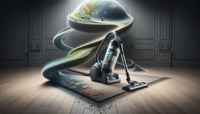 Bissell vacuum cleaning stone floor with eco-friendly solution, transitioning to carpet and hardwood.