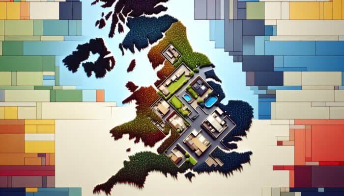 UK map showing regional price variations for marble floor polishing with color-coded costs and polished marble floors.