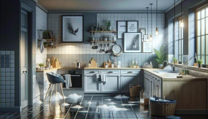 Professionally cleaned kitchen and bathroom tiles with restored grout, enhancing ambiance and freshness.